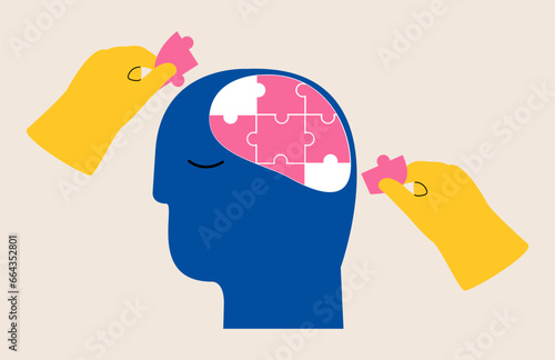 Mental health concept. Psychotherapy and solving mental problems. Colorful vector illustration