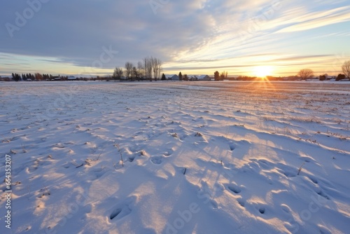 solstice sunset casting long shadows on a snow field