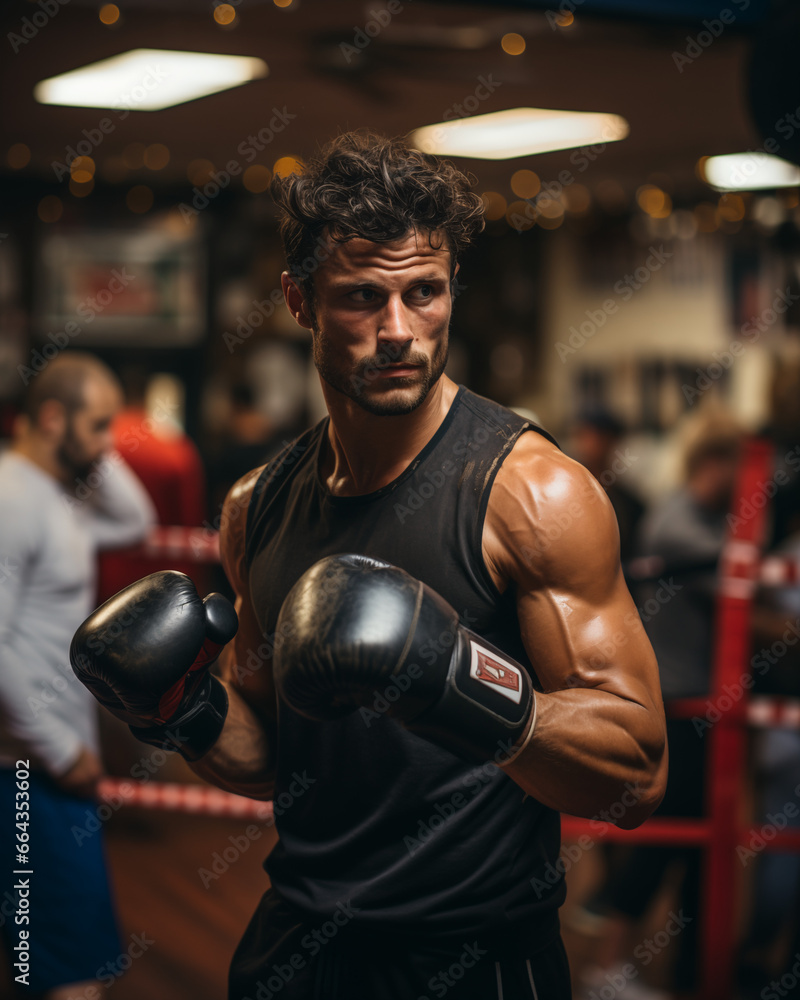 A boxing glove
Professional box match
BOXING COACHING SESSION, a gritty boxing gym filled with sweat and determination, powerful punches in motion, intense focus and commitment, the sound of leather