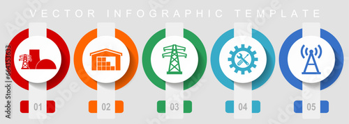 Power and energy flat design icon set, miscellaneous icons such as power plant, warehouse, powerline, service and antenna, vector infographic template, web buttons collection