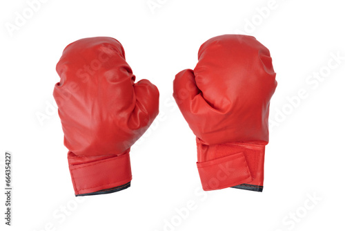 A pair of red leather boxing gloves isolated on white background. © Pornpimon