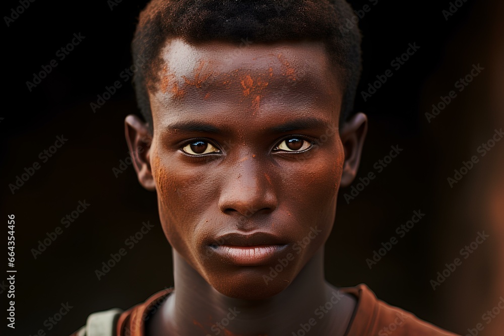 beauty and authenticity of an Africa Ethiopian young man from the Gambela region. Gambela region's traditional culture through his unique face marks. generative AI beauty and authenticity of an Africa Ethiopian young man from the Gambela region. Gambela region's traditional culture through his unique face marks. generative AI