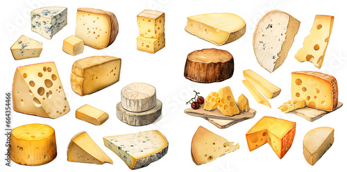 Cheese watercolor  illustration clipart. Generative AI.