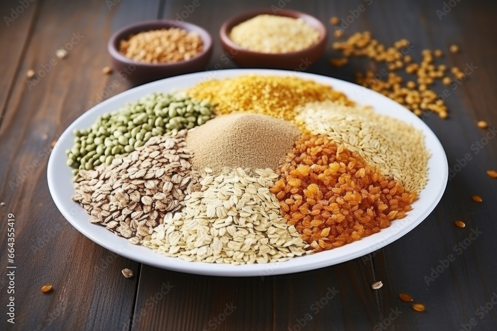 pile of various whole grain cereals on a plate pile of various whole grain cereals on a plate