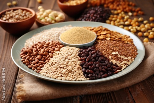pile of various whole grain cereals on a plate