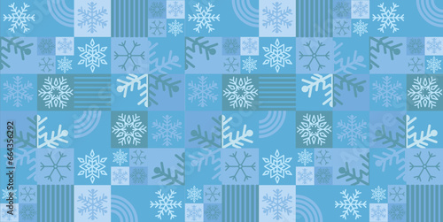 Snowflakes, Christmas, winter - background, repeating pattern, vector illustration in Bauhaus style