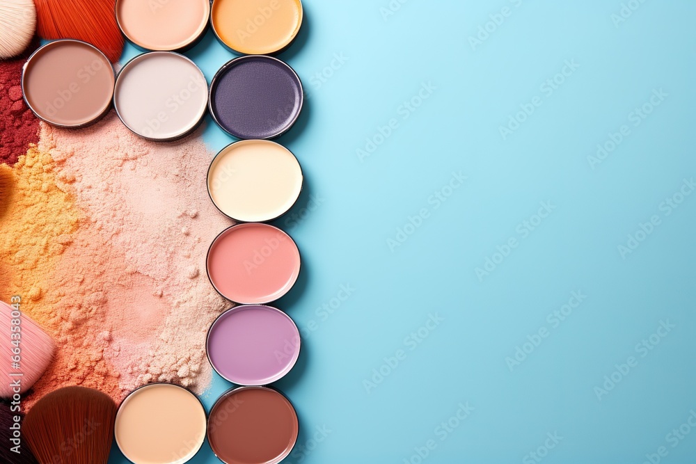 top view mockup cosmetic items with on copy-space pastel colored table, generative ai top view mockup cosmetic items with on copy-space pastel colored table, generative ai