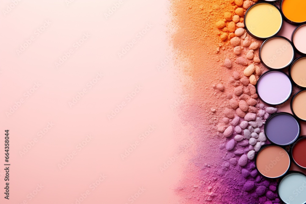 top view mockup cosmetic items with on copy-space pastel colored table, generative ai top view mockup cosmetic items with on copy-space pastel colored table, generative ai