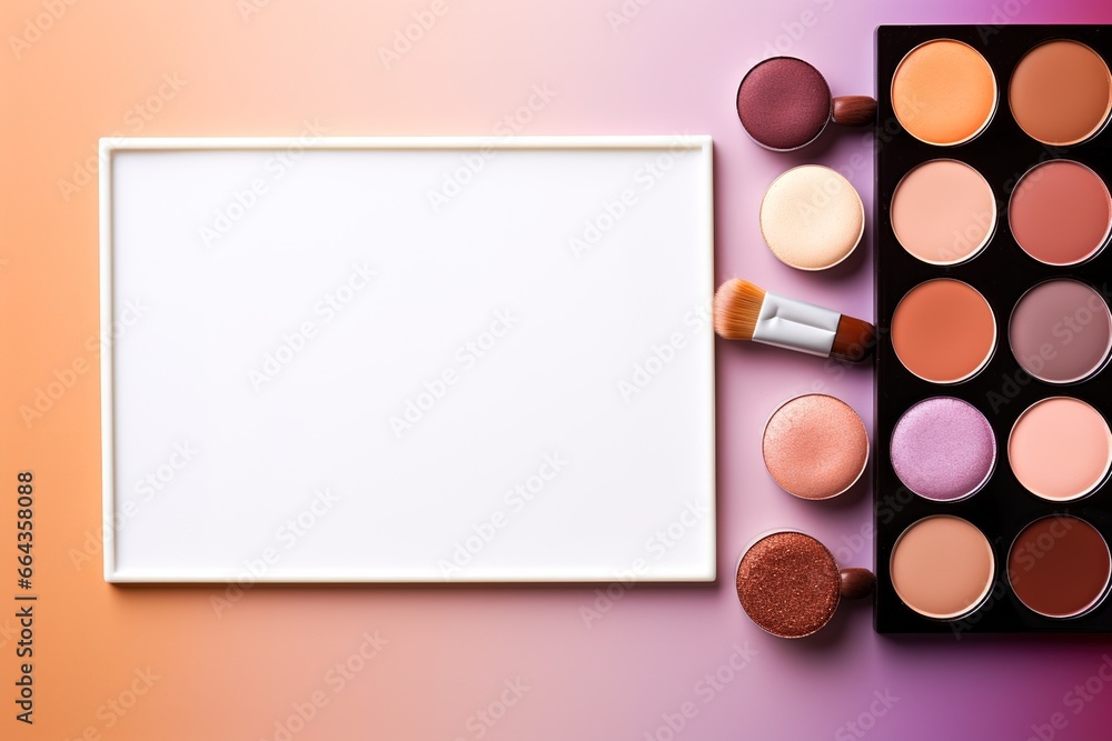 top view mockup cosmetic items with on copy-space pastel colored table, generative ai top view mockup cosmetic items with on copy-space pastel colored table, generative ai