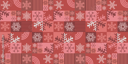 Snowflakes, Christmas, winter - background, repeating pattern, vector illustration in Bauhaus style