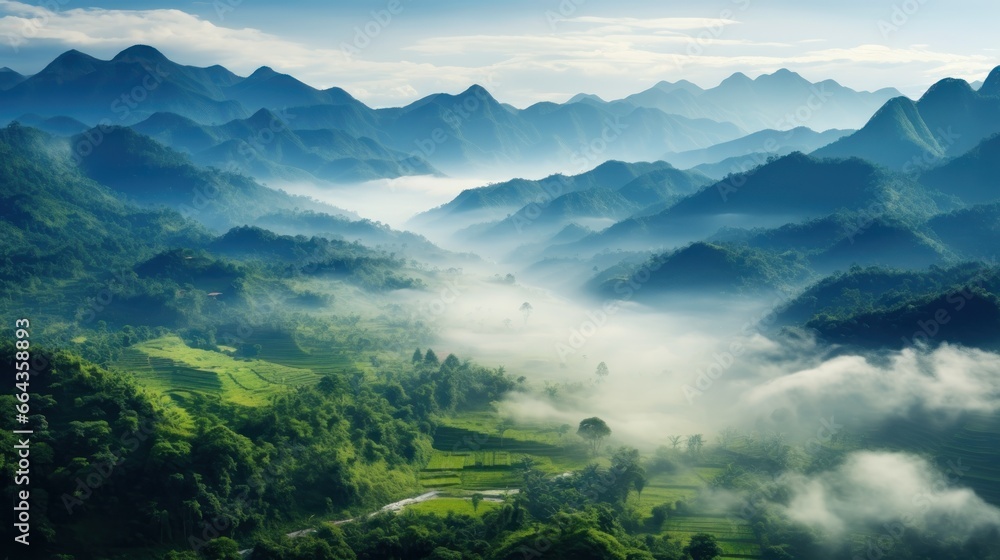 A foggy landscape in the jungle. A foggy landscape in the jungle.