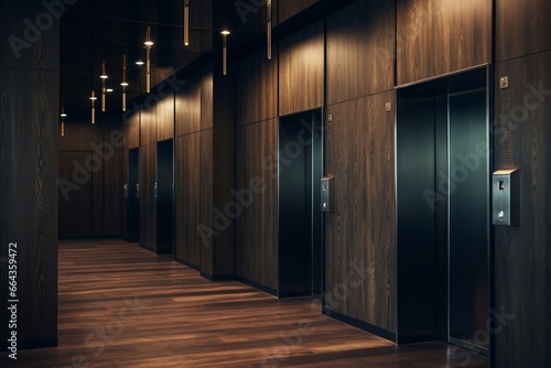 Elegant Hotel Corridor with Black Doors