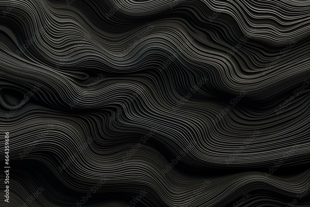Dynamic backdrop composed of black undulating lines. Deepened by dark shading. Generative AI