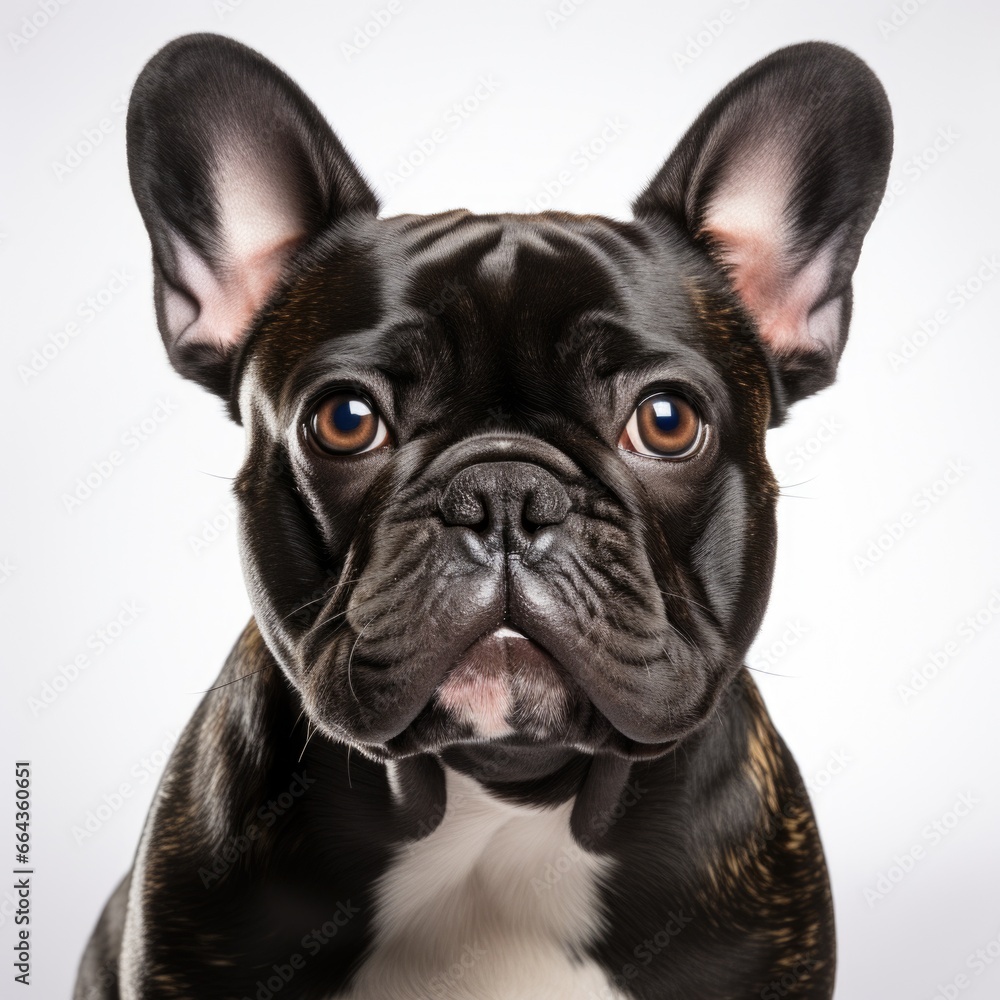 Portrait of a black French Bulldog on white background