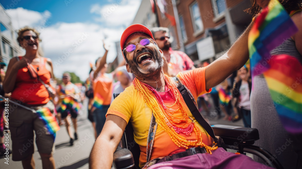 Vibrant Parade: Joyful Wheelchair Participation