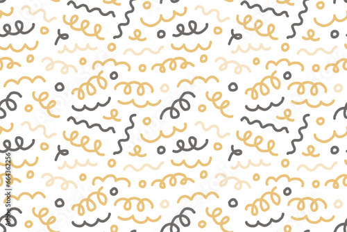 Squiggle christmas naive seamless pattern. Creative scribble abstract style New Year background illustration for celebration. Simple xmas golden winter drawing wallpaper print