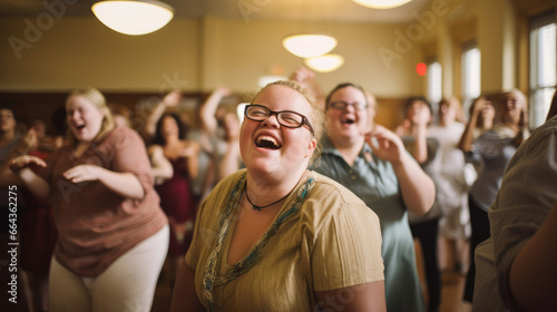 Inclusive dance class with the person with Down Syndrome exuding confidence and enjoyment. photo
