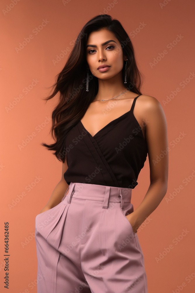 Indian young beautiful woman in casual outfit on isolated background Indian young beautiful woman in casual outfit on isolated background