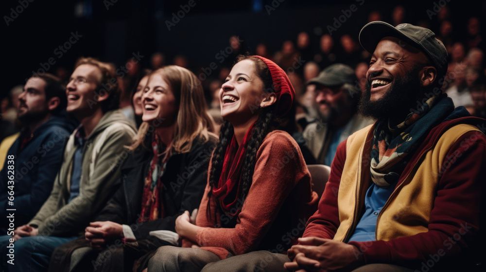 Fototapeta premium Theater celebration: actors unite for inclusive storytelling.