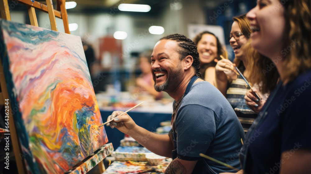 Obraz premium Inclusive painting class: artistic expression and connection.