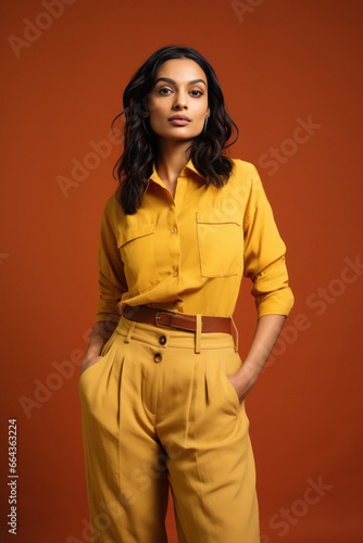 Indian young beautiful woman in casual outfit on isolated background © Niks Ads