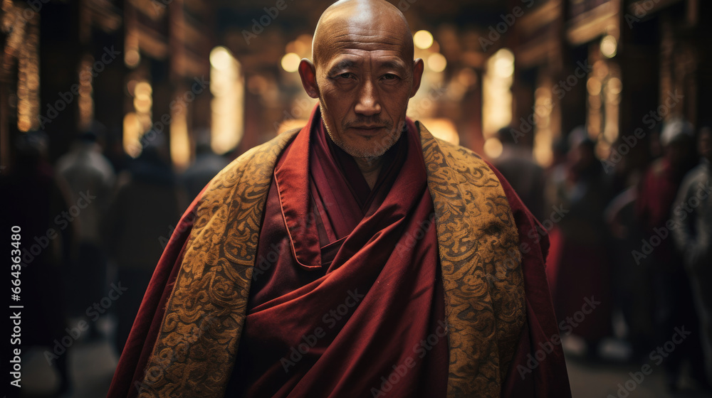 Naklejka premium Serene Tibetan Lama Leading Sacred Procession