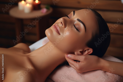 young beautiful woman getting head massage