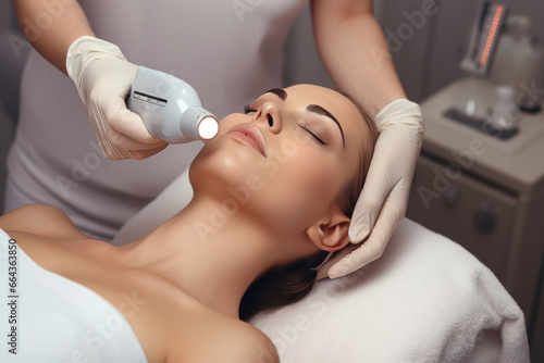 Electric facial treatment of young and beautiful woman
