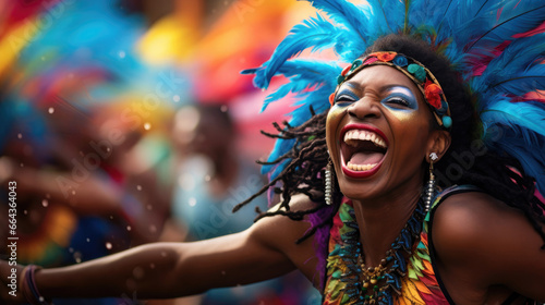 Infectious Energy: Joyful Caribbean Calypso Dancer in Vibrant Colors © javier