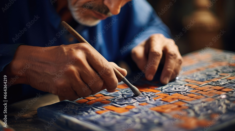 Moroccan Tile Artisan Carves Intricate Geometric Patterns into Zellige Tiles with Chisel Moroccan Tile Artisan Carves Intricate Geometric Patterns into Zellige Tiles with Chisel