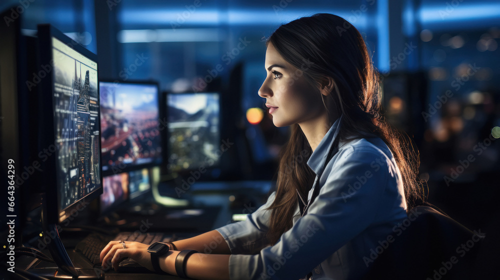 Smart young Indian female IT programmer working on desktop