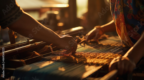 Thai Silk Weaver Creates Intricate Patterns with Threads of Gold and Jewel Tones