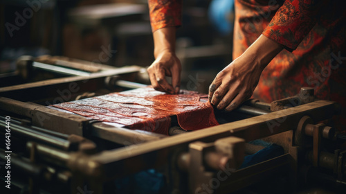 Crafting Vivid Patterned Sari: Skilled Indian Block Printer