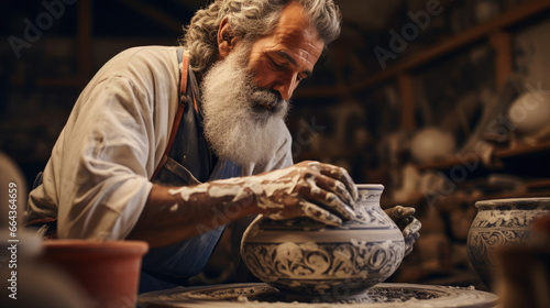 Greek Pottery Painter Creating Mythological Scenes © javier