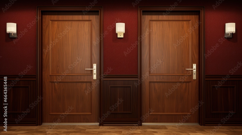 Wooden doors in a hotel room.