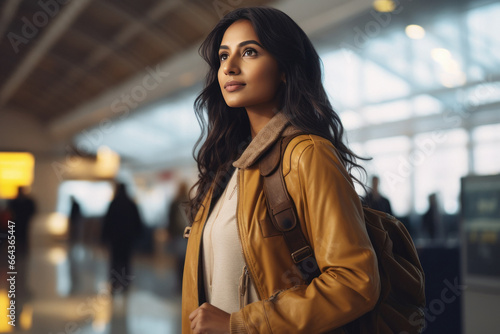 Young beautiful Indian woman standing at the airport