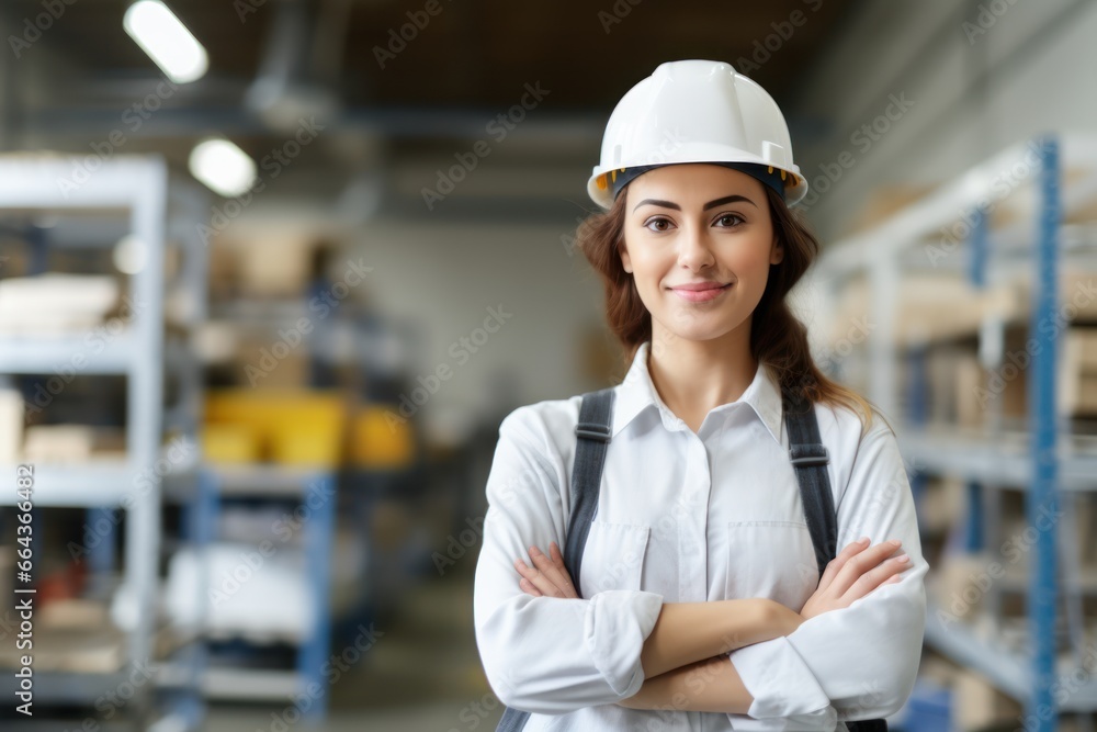 portrait of a cheerful young Professional engineer woman wearing a hard hat smiling happily and looking at the camera. portrait of a cheerful young Professional engineer woman wearing a hard hat smiling happily and looking at the camera.