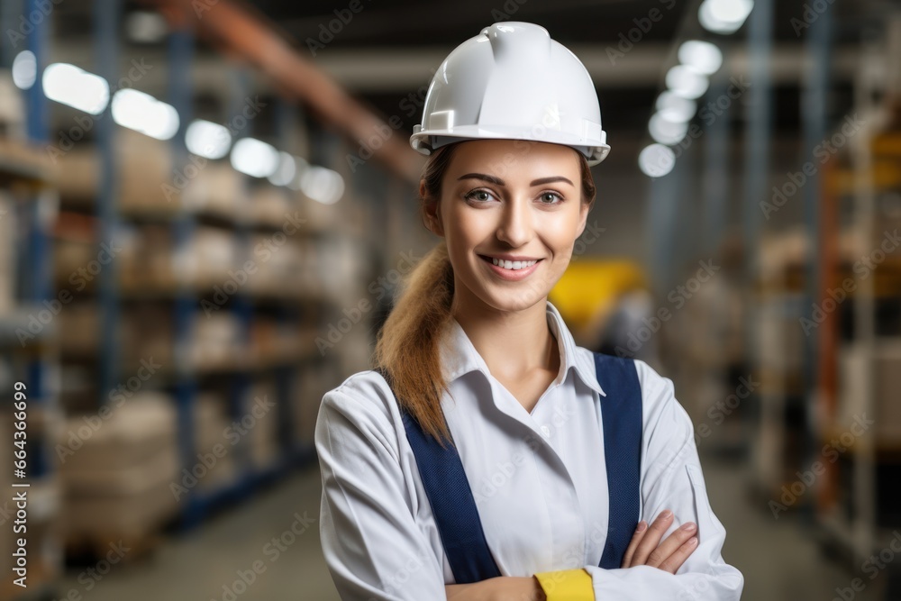 portrait of a cheerful young Professional engineer woman wearing a hard hat smiling happily and looking at the camera. portrait of a cheerful young Professional engineer woman wearing a hard hat smiling happily and looking at the camera.