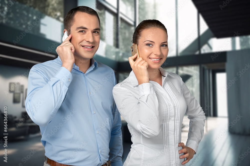 Two professional smart business people in office, AI generated image Two professional smart business people in office, AI generated image