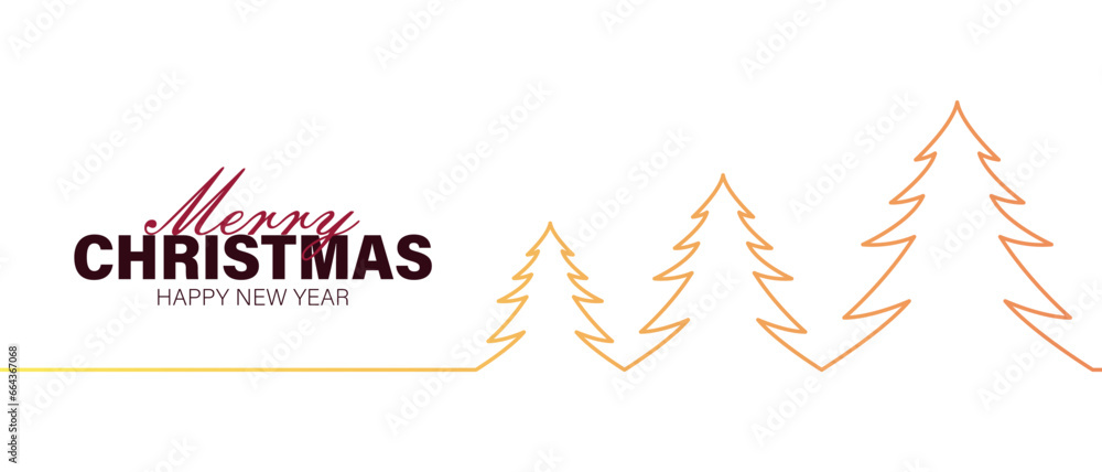 Merry christmas and happy new year banner. White horizontal template creative design with luxury golden line christmas tree