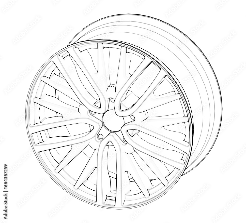 Car rim in black sketch illustration Car rim in black sketch illustration