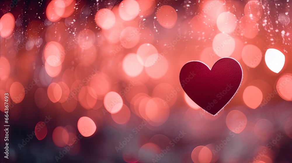 out of focus blurred red valentine day background with hearts and bokeh with room for text copy.