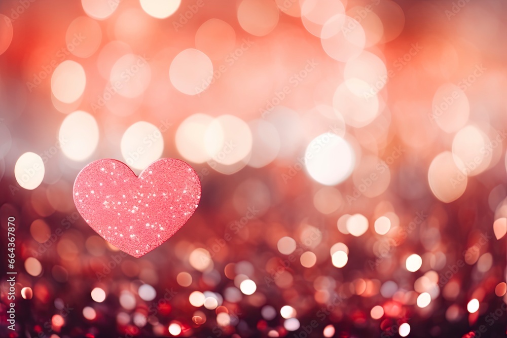 out of focus blurred red valentine day background with hearts and bokeh with room for text copy.