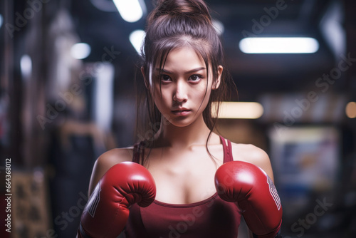 Asian boxer in boxing wear practice in gym © pariketan