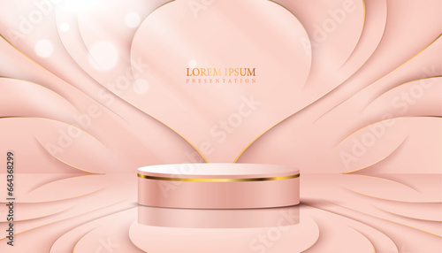 vector illustration modern and creative luxury golden and light pink color presentation podium background design template, use for beauty product display backdrop.