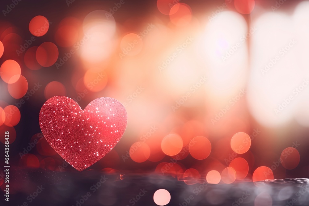 out of focus blurred red valentine day background with hearts and bokeh with room for text copy.