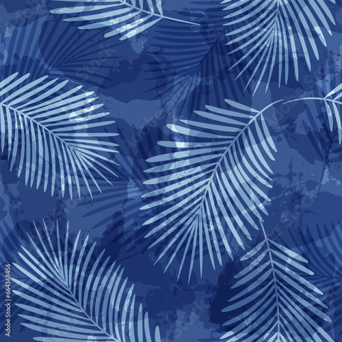 Palm Leaves Pattern. Watercolor Palm leaves seamless vector background, blue jungle print textured © Good Goods