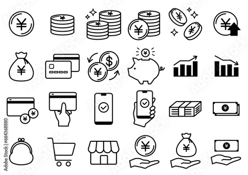 お金のアイコンセット_モノクロ_ベクターイラスト
