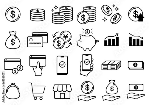 お金のアイコンセット_モノクロ_ベクターイラスト