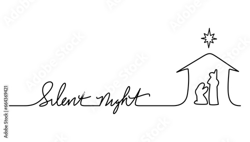Nativity of Jesus line art vector and silent night letter, background for christmas line art of holy night, birth of jesus christ 